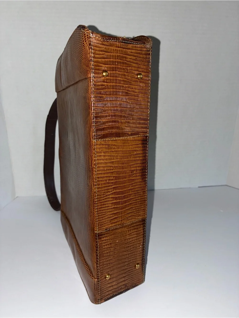 Classic Brown Lizard-Embossed Top-Handle Satchel